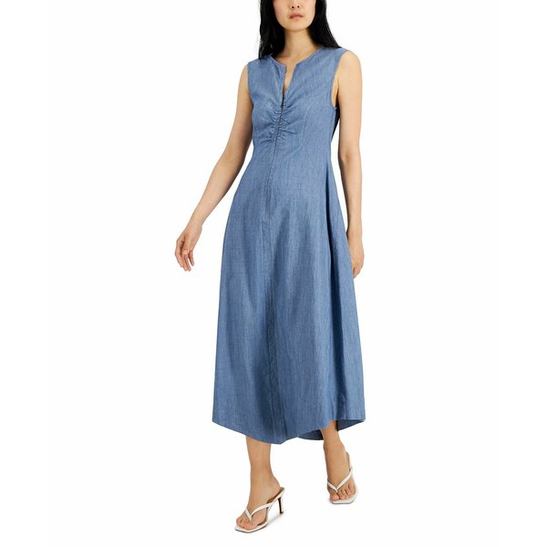 ダナキャラン レディース ワンピース トップス Zip-Front Sleeveless Dress Chambray