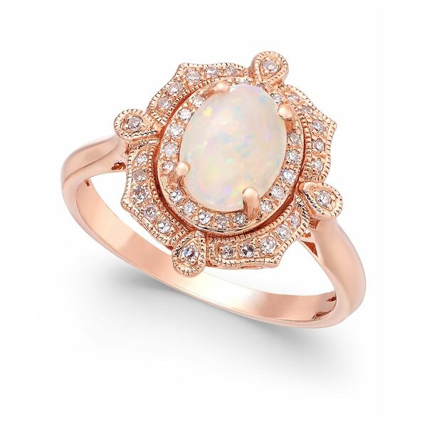 エフィー コレクション レディース リング アクセサリー Aurora by EFFY® Opal (5/8 ct. t.w.) and Diamond (1/6 ct. t.w.) Oval Rin