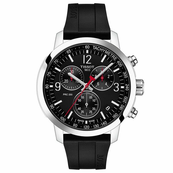 ティソット メンズ 腕時計 アクセサリー Men's Swiss Chronograph PRC 200 Black Rubber Strap Watch 43mm Black