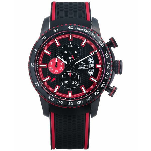 ストルメント マリーノ メンズ 腕時計 アクセサリー Men's Chronograph Freedom Black Perforated Silicone Strap Watch 45mm Black Red