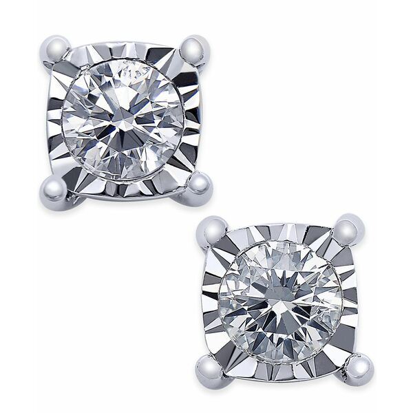 トゥルーミラクル レディース ピアス＆イヤリング アクセサリー Square Diamond Stud Earrings (1/4 ct. t.w.) in 14k White Gold No Col