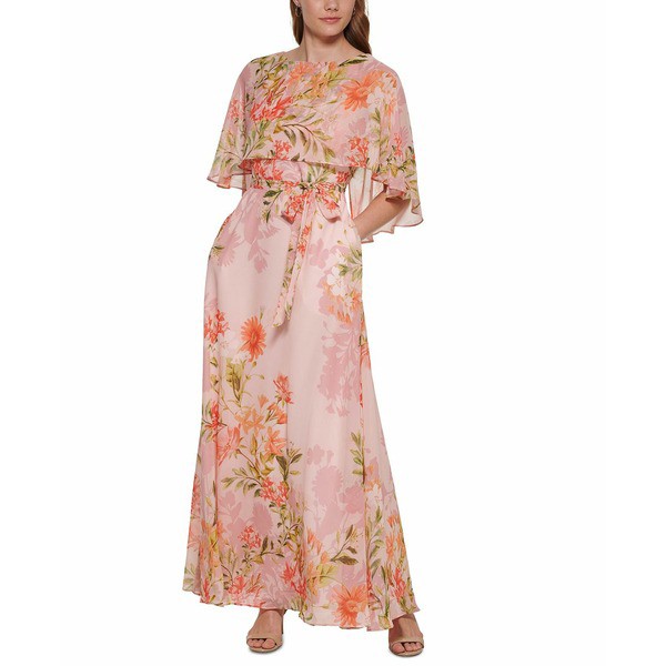 エリザジェイ レディース ワンピース トップス Women's Chiffon Capelet Gown Blush