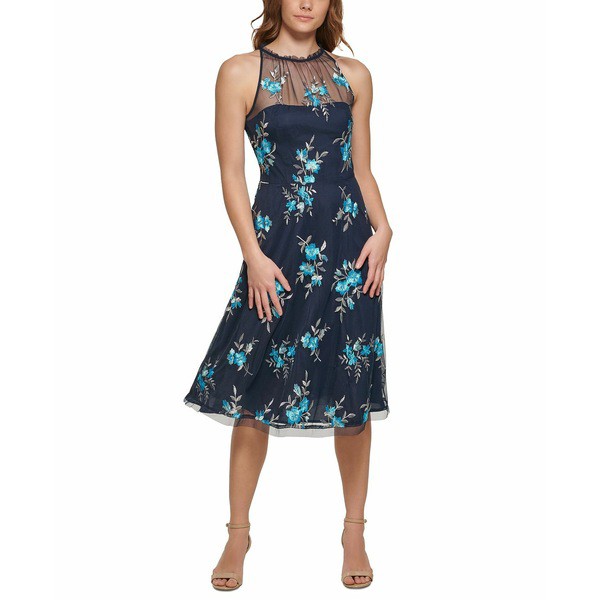 ヴィンスカムート レディース ワンピース トップス Women's Floral-Embroidered Halter-Style Dress Turquoise