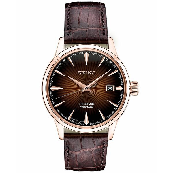 セイコー メンズ 腕時計 アクセサリー Men's Automatic Presage Brown Leather Strap Watch 40.5mm No Color