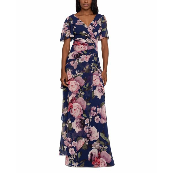 エスケープ レディース ワンピース トップス Women's Surplice Tiered Gown Navy Multi