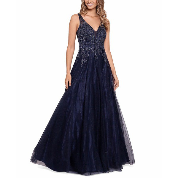 エスケープ レディース ワンピース トップス Beaded Ball Gown Navy