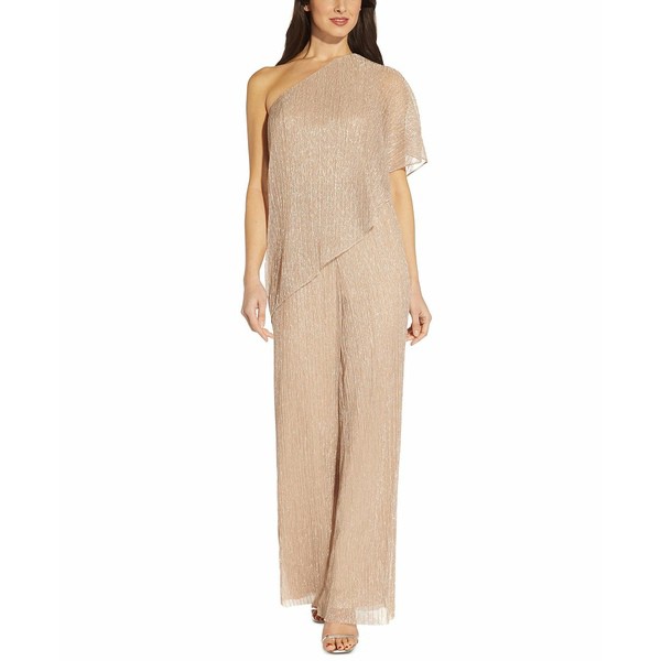 アドリアナ パペル レディース ワンピース トップス Petite Metallic Draped One-Shoulder Jumpsuit Taupe Mist