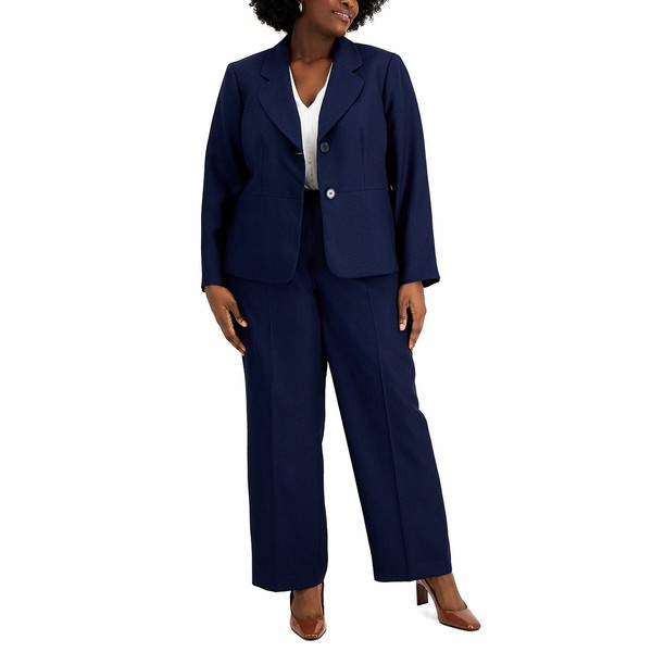 ル スーツ レディース カジュアルパンツ ボトムス Plus Size Button-Front Side-Zip Pantsuit Indigo Heather