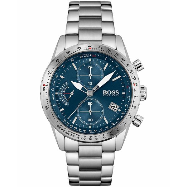 ボス メンズ 腕時計 アクセサリー Men's Chronograph Pilot Stainless Steel Bracelet Watch 44mm Silver