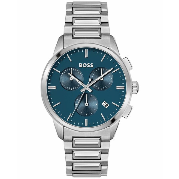 ボス メンズ 腕時計 アクセサリー Dapper Men's Chronograph Silver-Tone Stainless Steel Bracelet Watch 43mm Silver