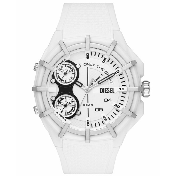 ディーゼル メンズ 腕時計 アクセサリー Men's Chronograph Framed White Silicone Strap Watch 51mm White