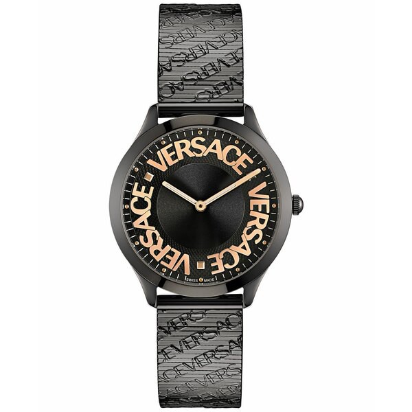 ヴェルサーチ レディース 腕時計 アクセサリー Women's Swiss Logo Halo Black Ion Plated Stainless Steel Bracelet Watch 38mm Ip Blac