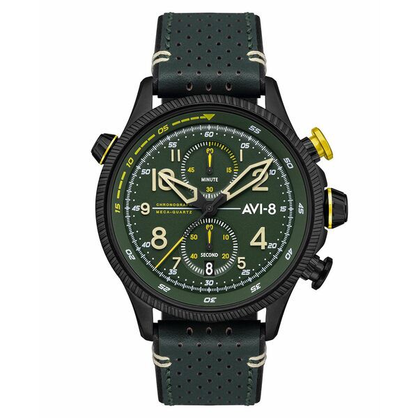 アヴィエイト メンズ 腕時計 アクセサリー Men's Hawker Hunter Duke Chronograph Cosford Green Genuine Leather Strap Watch, 44mm Gre