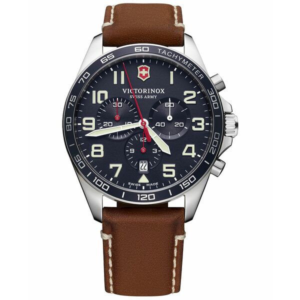 ビクトリノックス メンズ 腕時計 アクセサリー Men's Chronograph FieldForce Brown Leather Strap Watch 42mm Brown