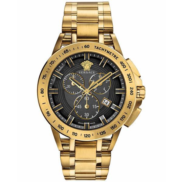 ヴェルサーチ メンズ 腕時計 アクセサリー Men's Swiss Chronograph Sport Tech Gold Ion Plated Stainless Steel Bracelet Watch 45mm I