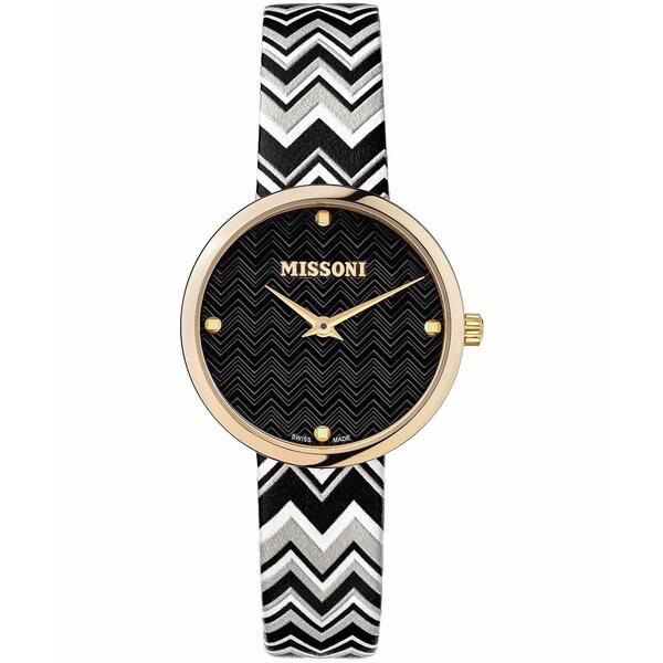 ミッソーニ レディース 腕時計 アクセサリー Women's Swiss M1 Black & White Leather Strap Watch 34mm Ip Yellow Gold