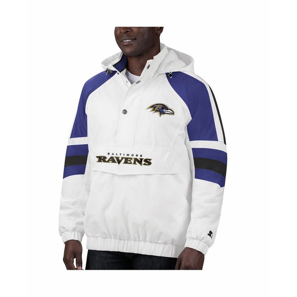 スターター メンズ ジャケット＆ブルゾン アウター Men's White, Purple Baltimore Ravens Thursday Night Lights Raglan Half-Snap Hood