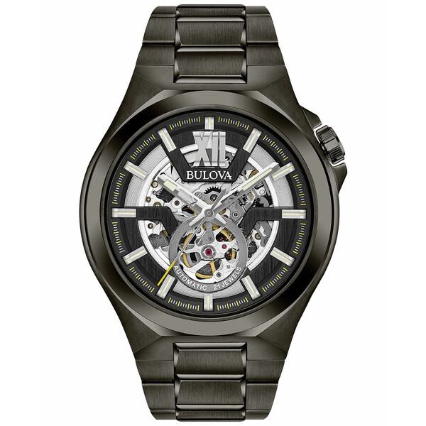 ブロバ メンズ 腕時計 アクセサリー Men's Automatic Gunmetal Stainless Steel Bracelet Watch 46mm 98A179 No Color