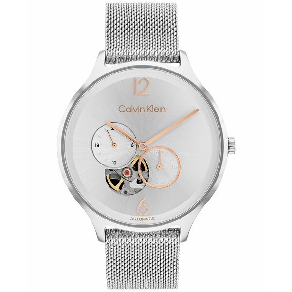 カルバンクライン メンズ 腕時計 アクセサリー Men's Automatic Timeless Stainless Steel Mesh Bracelet Watch 38mm Silver