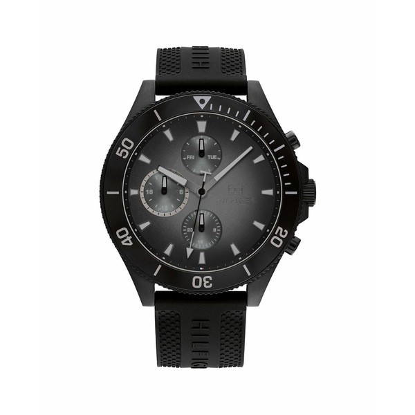 トミー ヒルフィガー メンズ 腕時計 アクセサリー Men's Black Silicone Strap Watch 46mm Black