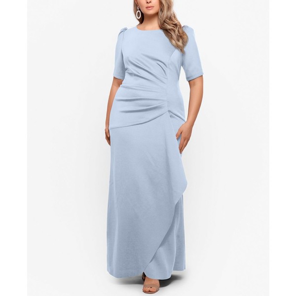 エスケープ レディース ワンピース トップス Plus Size Puff-Sleeve Crepe Gown Sky Blue