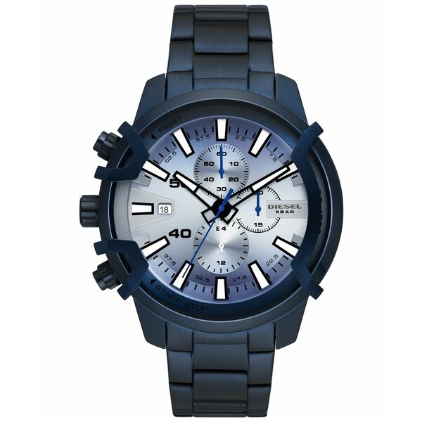 ディーゼル メンズ 腕時計 アクセサリー Men's Chronograph Griffed Blue-Tone Stainless Steel Bracelet Watch 48mm Blue