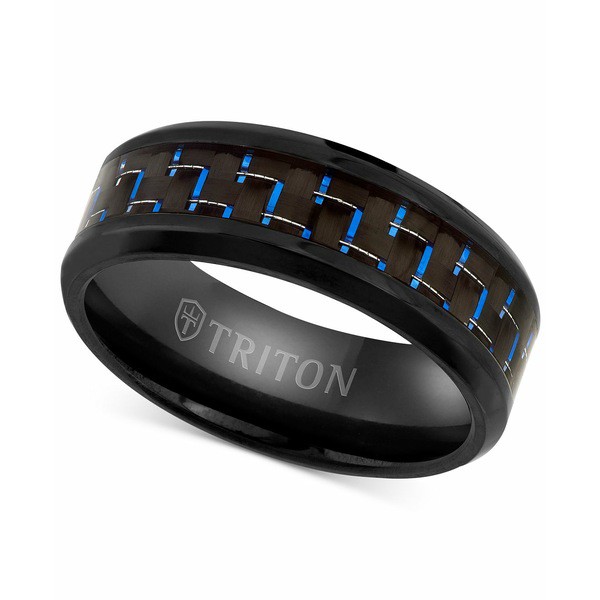 トライトン メンズ リング アクセサリー Men's Blue Carbon Fiber Inlay Comfort Fit Band in Black Titanium Black Titanium