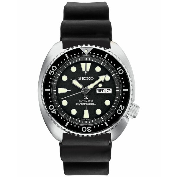 セイコー メンズ 腕時計 アクセサリー Men's Automatic Prospex Diver Black Silicone Strap Watch 45mm Silver