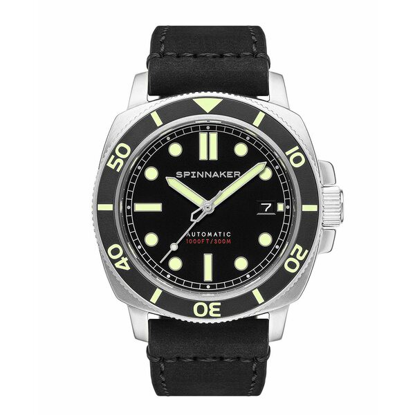 スピ二カー メンズ 腕時計 アクセサリー Men's Hull Automatic Black Genuine Leather Strap Watch, 42mm Tuxedo Black