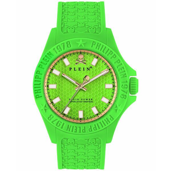 フィリッププレイン メンズ 腕時計 アクセサリー Men's Plein Power Green Silicone Strap Watch 43mm Green