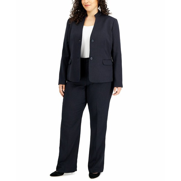 ル スーツ レディース カジュアルパンツ ボトムス Plus Size Two-Button Pantsuit Navy Heather