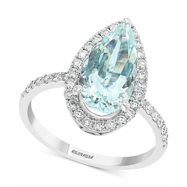 エフィー コレクション レディース リング アクセサリー EFFY® Aquamarine (3 ct. t.w.) & Diamond (3/8 ct. t.w.) Halo Pear Teardr