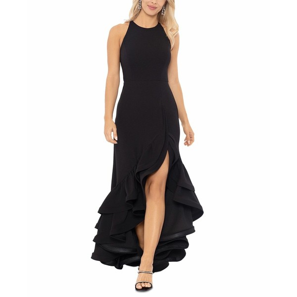 ベッツィ アンド アダム レディース ワンピース トップス Tiered Ruffles Scuba Crepe Gown Black