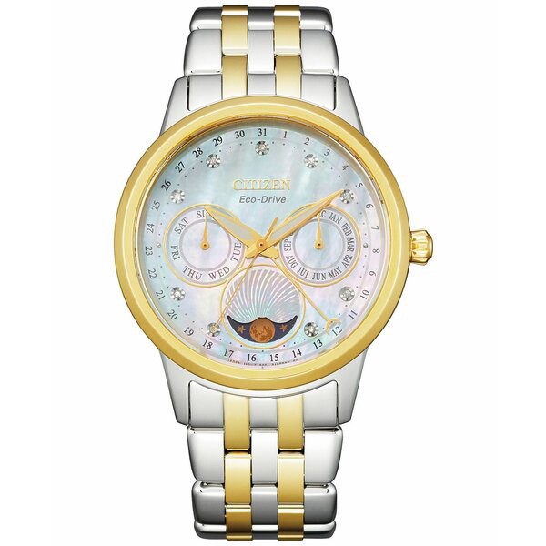 シチズン レディース 腕時計 アクセサリー Women's Eco-Drive Calendrier Diamond Accent Two-Tone Stainless Steel Bracelet Watch 37mm