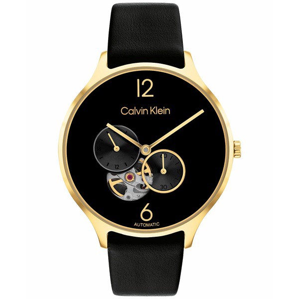 カルバンクライン メンズ 腕時計 アクセサリー Men's Automatic Timeless Black Leather Strap Watch 38mm Black