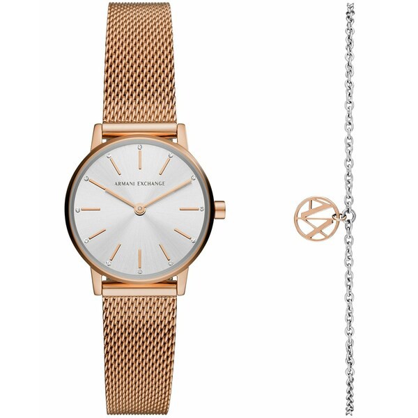 アルマーニ レディース 腕時計 アクセサリー AX Women's Rose Gold-Tone Mesh strap Watch with Bracelet 28mm Rose Gold