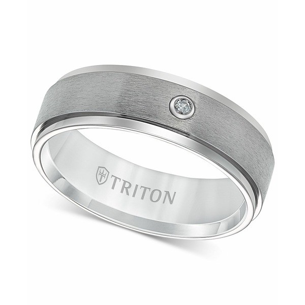 トライトン メンズ リング アクセサリー Men's Titanium Ring, 7mm Diamond Accent Wedding Band Titanium