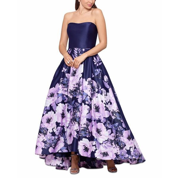 ベッツィ アンド アダム レディース ワンピース トップス Printed-Skirt Ball Gown Navy Lilac