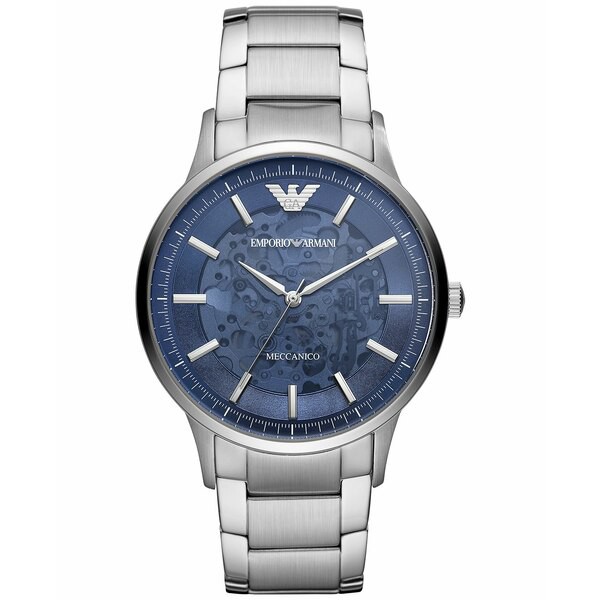 エンポリオ アルマーニ メンズ 腕時計 アクセサリー Men's Automatic Silver-Tone Stainless Steel Bracelet Watch 43mm Silver