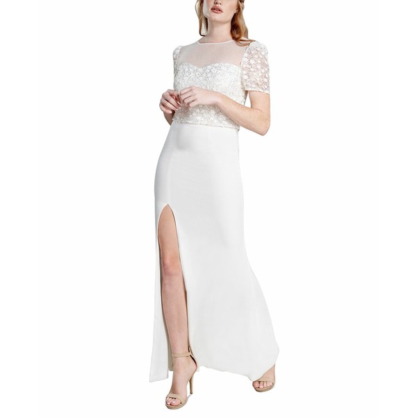 ドレスザポプレーション レディース ワンピース トップス Women's Mixed-Media Bodycon Gown Off White Multi