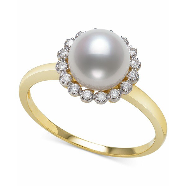 ベル ドゥ メール レディース リング アクセサリー Cultured Freshwater Pearl (7mm) & Diamond (1/8 ct. t.w.) Halo Ring in 14k Gold,