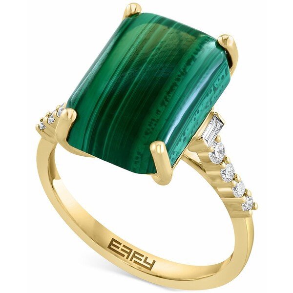 エフィー コレクション レディース リング アクセサリー EFFY® Malachite & Diamond (1/5 ct. t.w.) Statement Ring in 14k Gold 14K