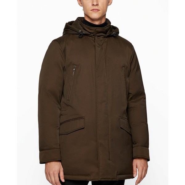 ヒューゴボス メンズ ジャケット＆ブルゾン アウター BOSS Men's Hooded Down Water-Repellent Jacket Open Green