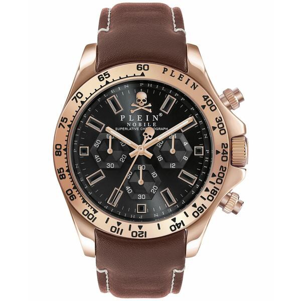 フィリッププレイン メンズ 腕時計 アクセサリー Men's Chronograph Nobile Rose Gold-Tone Brown Leather Strap Watch 43mm Brown