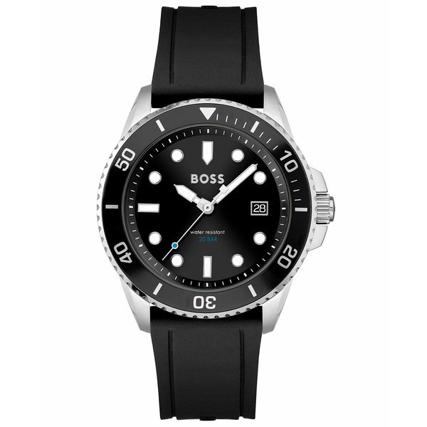 ボス メンズ 腕時計 アクセサリー Ace Men's Black Silicone Strap Watch 43mm Silver