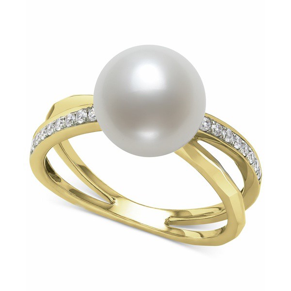 ベル ドゥ メール レディース リング アクセサリー Cultured Freshwater Pearl (8mm) & Diamond (1/10 ct. t.w.) Crisscross Ring in 14k