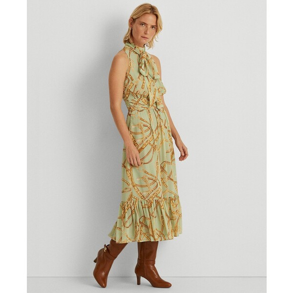 ラルフローレン レディース ワンピース トップス Equestrian-Print Crinkled Georgette Dress Sage/Tan Multi