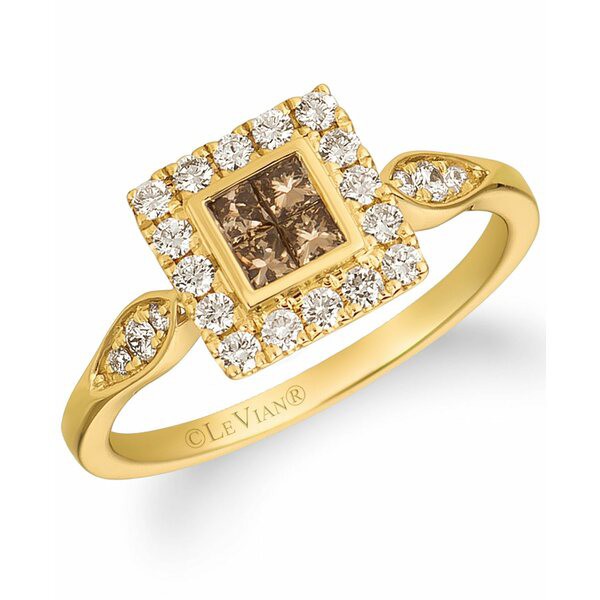 ルヴァン レディース リング アクセサリー Chocolate Diamond® & Nude Diamond Halo Ring (5/8 ct. t.w.) in 14k Gold Yellow Gold