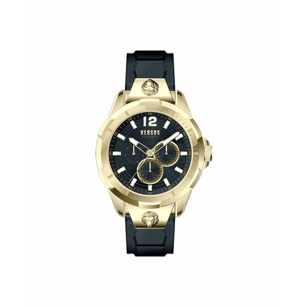 ヴェルサス ヴェルサーチ メンズ 腕時計 アクセサリー Versus by Versace Men's Runyon Blue Silicone Strap Watch 44mm Gold