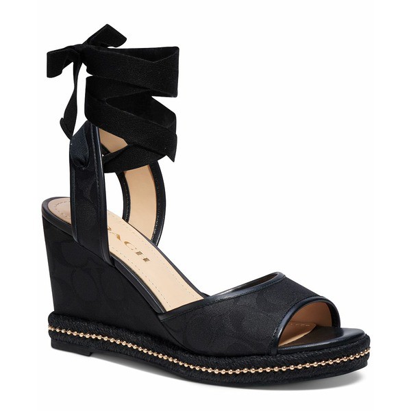 コーチ レディース サンダル シューズ Women's Page Signature Ankle-Tie Wedge Sandals Black Signature